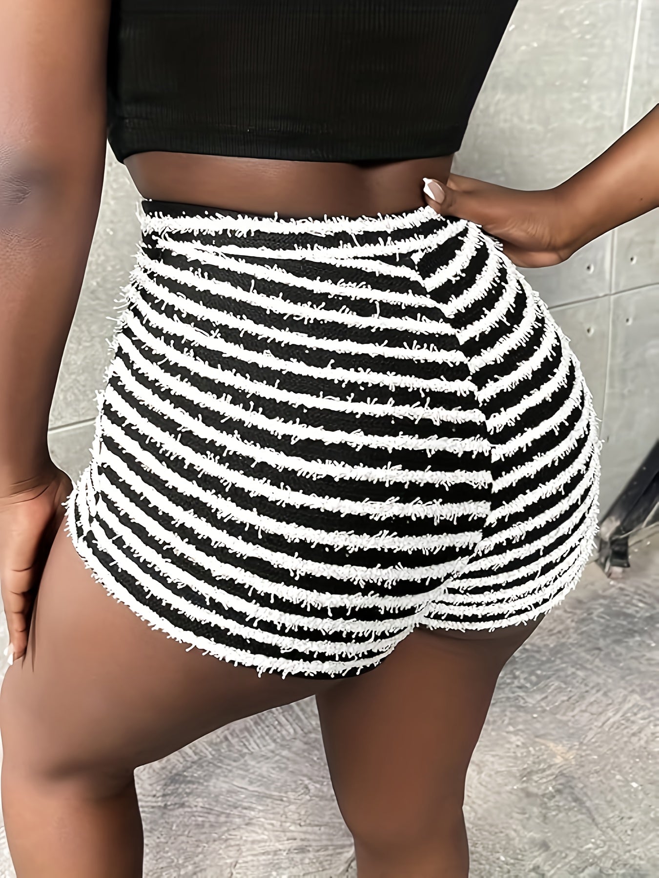 Chic High-Waist Striped Shorts for Women - Sexy, Stretchy Polyester Blend, Machine Washable - Summer Fashion - For Women - Perfect for Casual Wear & Beach Days - Great Gift for Fashionistas